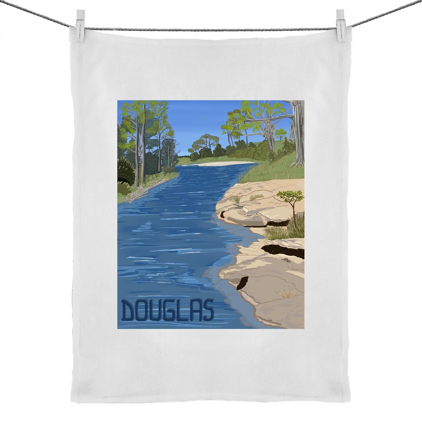 50% Linen 50% Cotton Tea Towel - Douglas River Waterhole